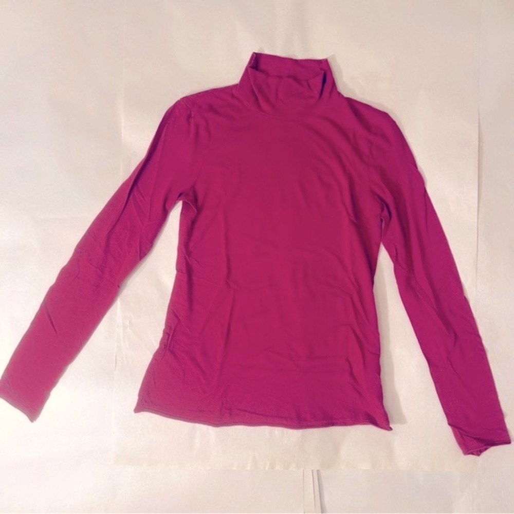 Anthropologie Long Sleeve Turtleneck Tee Roll Hem Pink Magenta Women’s XS